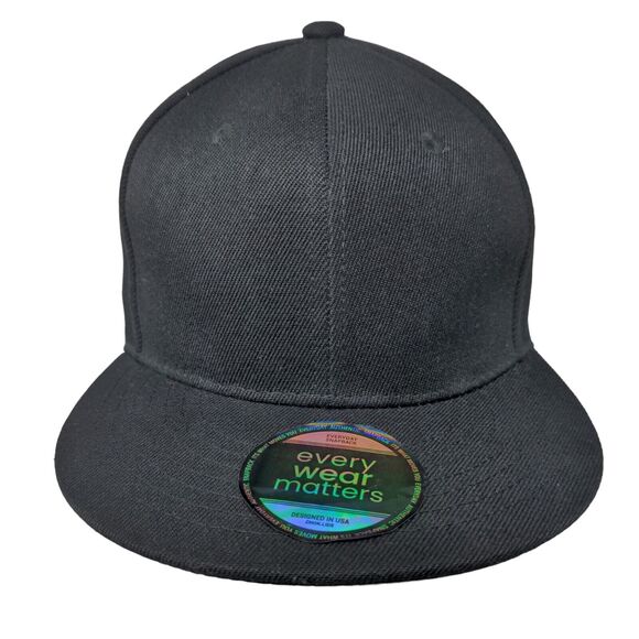 ChoKoLids Snapback Hat Black One Size Adjustable Solid 6 Panel Blank - Picture 1 of 8